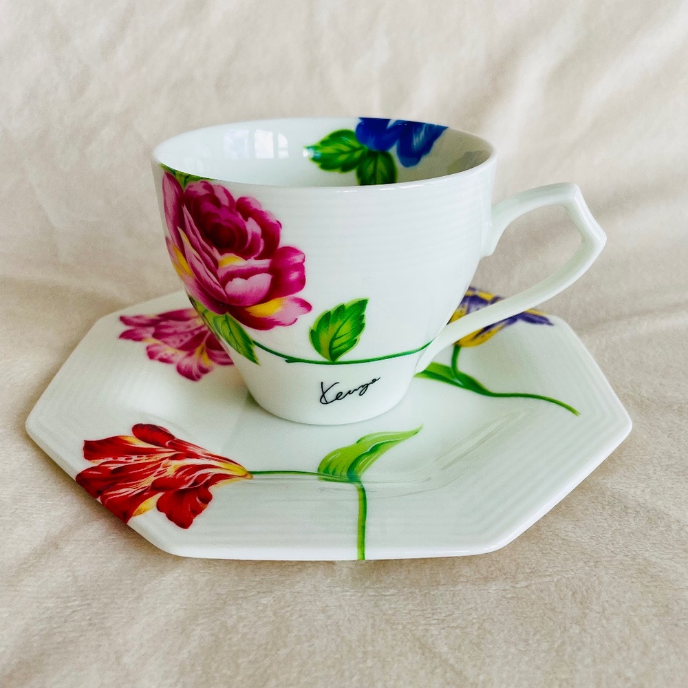 Rare KENZO MAISON Teacup & Saucer Oriental Lillies Aito Japan
